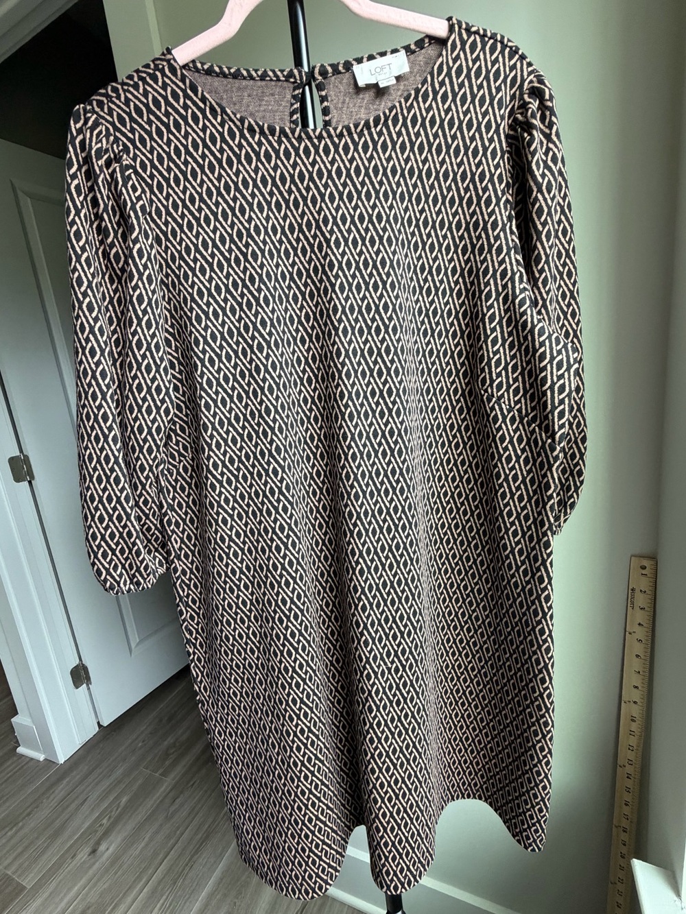 LOFT Outlet Brown & Cream Geometric Midi Dress
